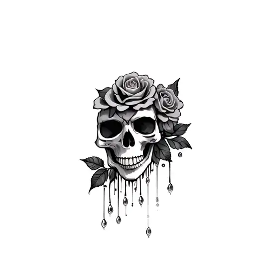skull roses vintage lace dripping jewels tattoo design idea