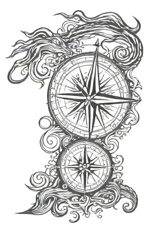 compass AND Giant squid tattoo design idea