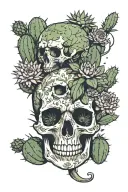 calavera looking down. cactus exploding upwards from skull head nopal cactus cacti lots of cacti  tattoo design idea