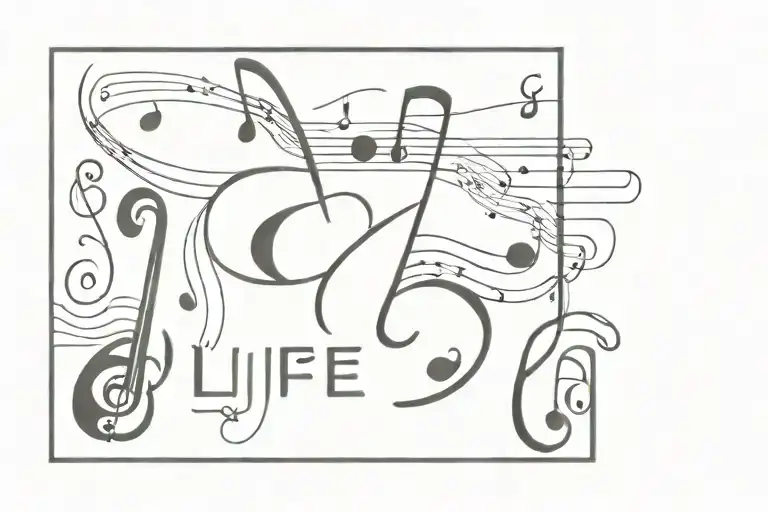 life and love go on let the music play tattoo design idea