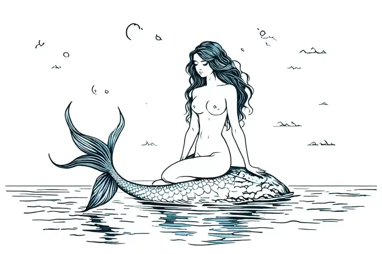 mermaid sitting on a rock tattoo design idea