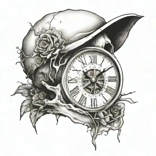 skull, clock inside eye tattoo design idea