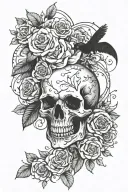 skull rose floral raven clown sea waves tree  tattoo design idea