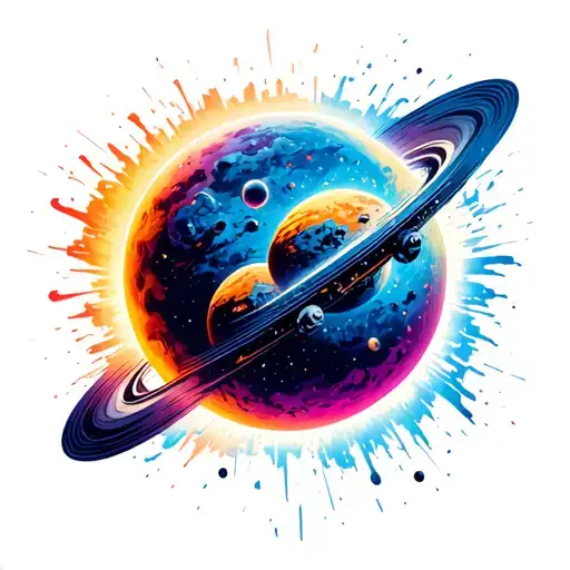 outer space, planet, asteroid, bold colors tattoo design idea