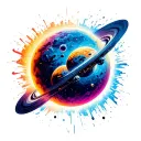 outer space, planet, asteroid, bold colors tattoo design idea