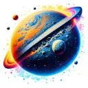 outer space, planet, asteroid, bold colors tattoo design idea