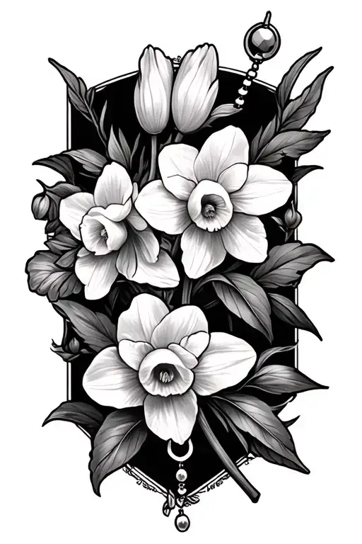 narcissus and rosary wrapped tattoo design idea