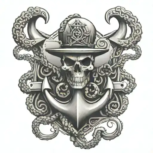 military anchor with octopus tentacles wrapping tattoo design idea