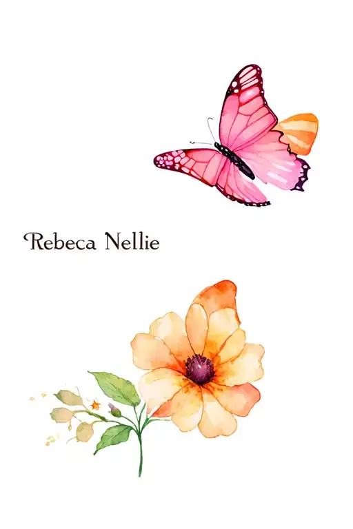"Rebecca Nellie" Half Butterfly Half Flower mixed tattoo design idea