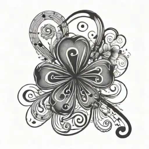 four leaf clover and music note intertwined tattoo design idea