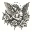 Archangel Uriel holding bible with Roses around him tattoo design idea
