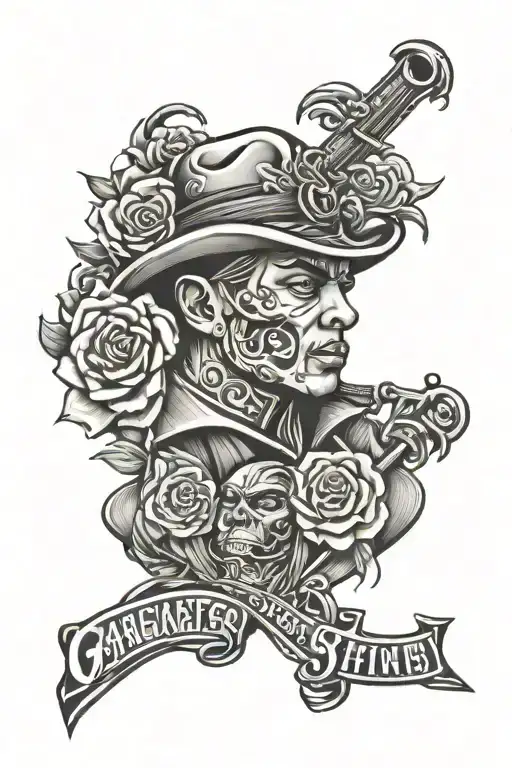 chicano style gangster tattoo with japanese characters tattoo design idea