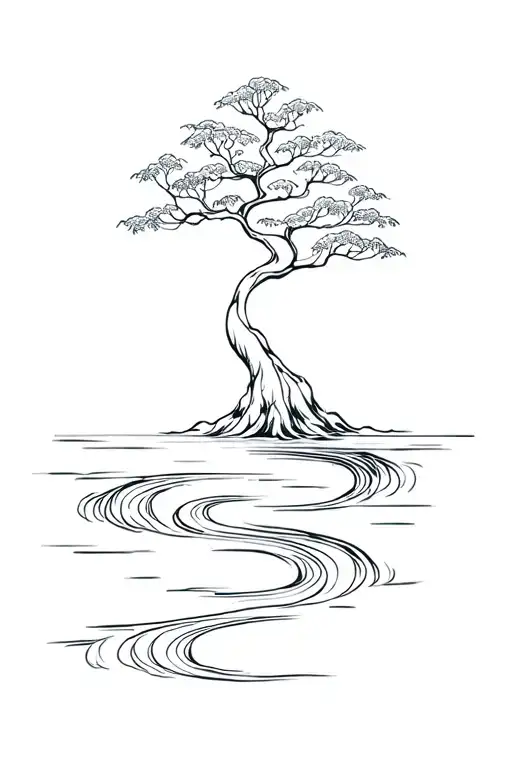 Bodhi tree river flowing tattoo design idea