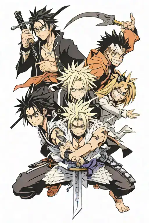 demon slayer anime, death note anime, Naruto anime, jujitsu kaisen anime tattoo design idea