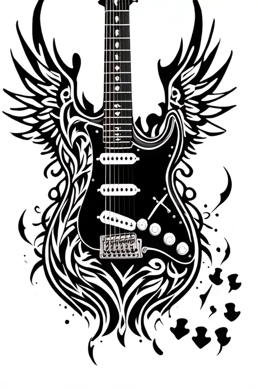 tribal stratocaster guitar with wings tattoo design idea