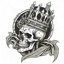 king skeleton wearing a crown with tethered king clothing with skeleton army chess piece tattoo design idea