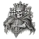 king skeleton wearing a crown with tethered king clothing with skeleton army chess piece tattoo design idea