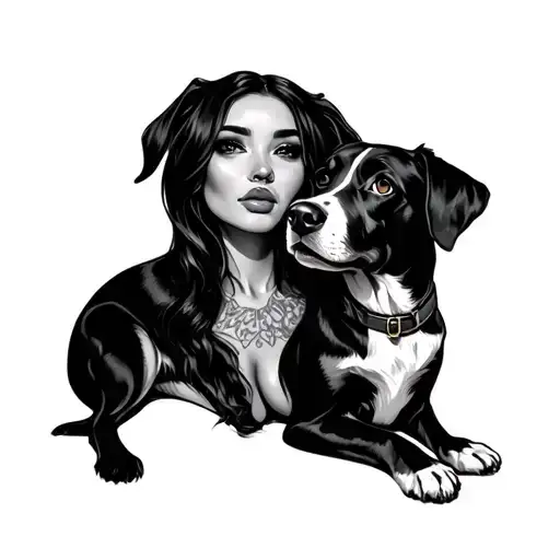 Hot woman with dog tattoo design idea