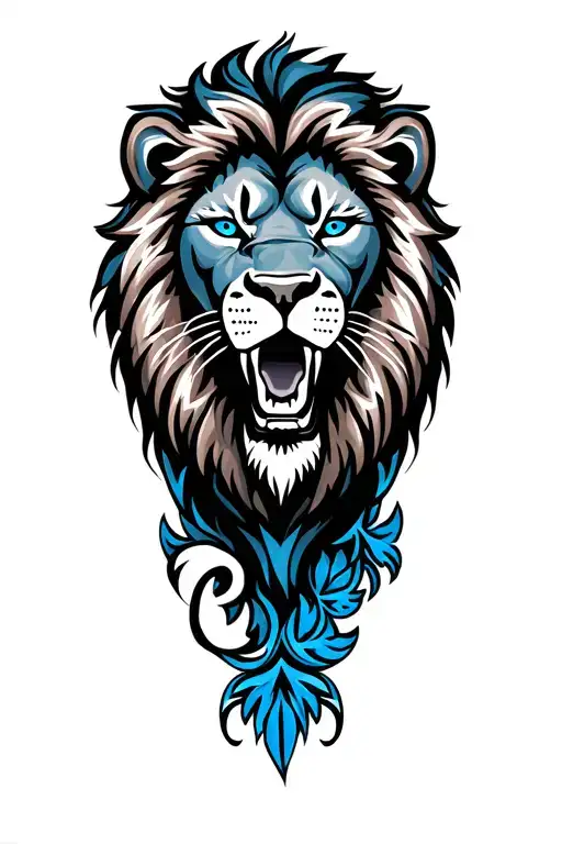 roaring lion with blue eyes tattoo design idea