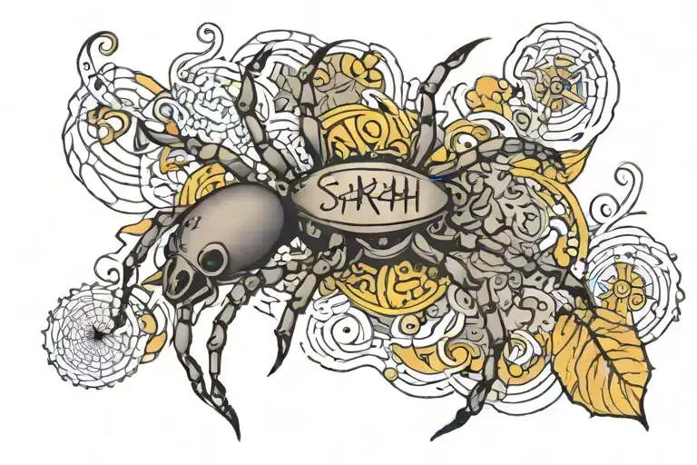 Name "Sarah-Kristin" surrounded by notes and an arachnid tattoo design idea
