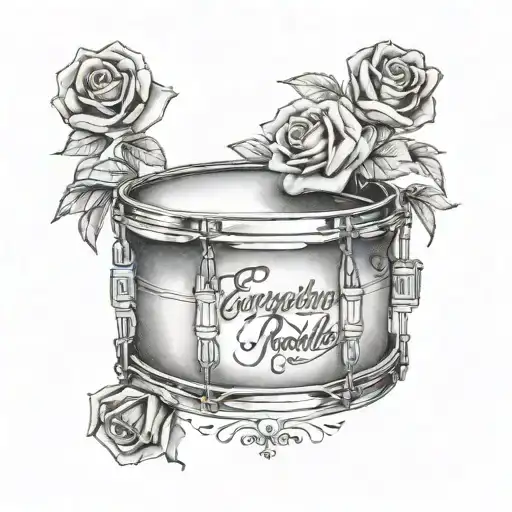 snare drum with roses and text "everything is possible" tattoo design idea