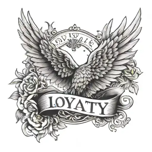 word 'loyalty' between wings spread wide tattoo design idea