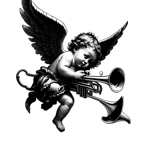 Angel baby With Trumpet Tattoo tattoo design idea
