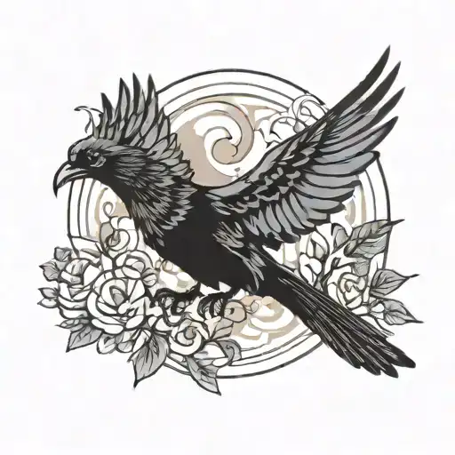a black dove landing with a crow flying behind it tattoo design idea