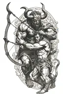 minotaur and archer protecting each other tattoo design idea