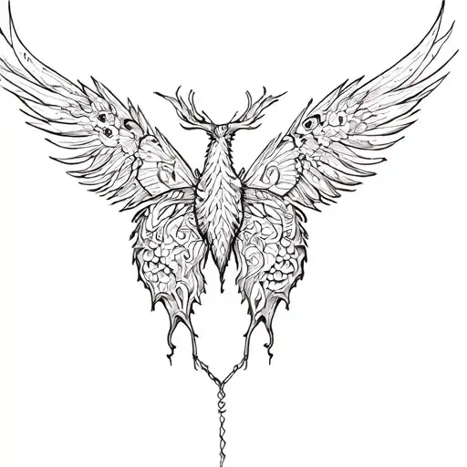 gemini and  fenix and butterfly tattoo design idea