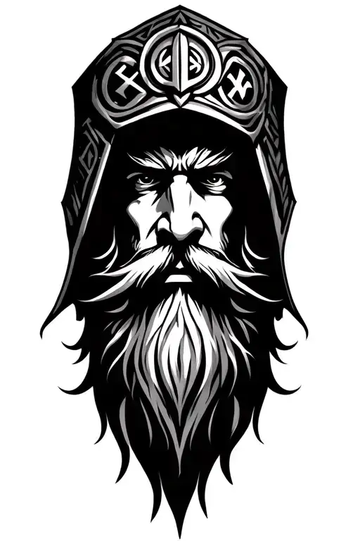 Odin hooded one eye beard viking runes tattoo design idea