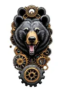 bear head surrounded steampunk gears tattoo design idea