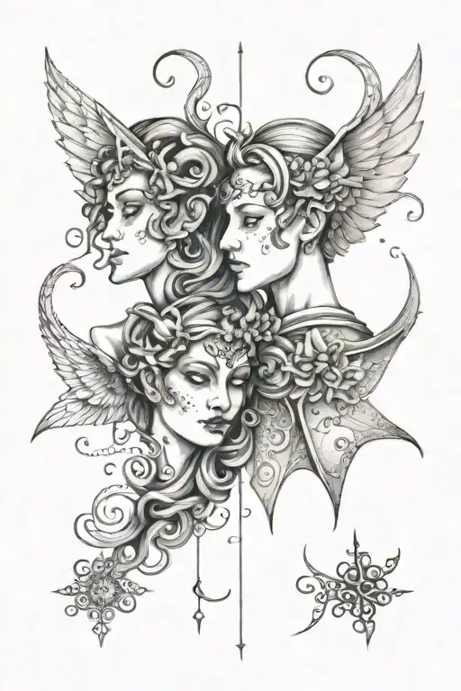 Gemini half angel half devil tattoo design idea