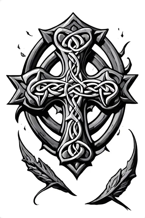 detailed stone Celtic cross neo traditional realism tattoo design idea