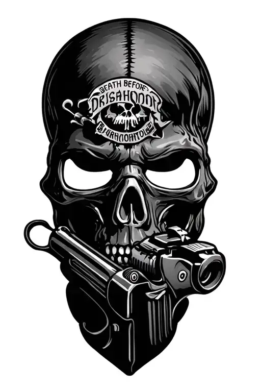 death before dishonor ski mask gun tattoo design idea