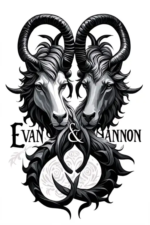 "Evan & Shannon" leo and Capricorn zodiac signs intertwined tattoo design idea