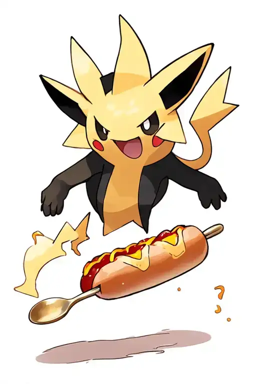 Picture of the Pokémon Alakazam but instead of spoons he’s levitating hot dogs  tattoo design idea