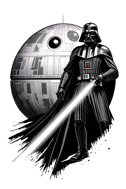 Death Star, Darth Vader holding a lightsaber tattoo design idea