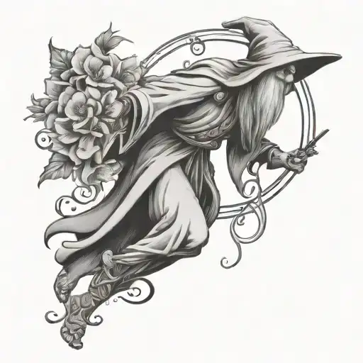 wizard full body a healer olding a flower tattoo design idea