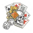 dice, casino, cards, skull, revolver,western tattoo design idea