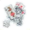 dice, casino, cards, skull, revolver,western tattoo design idea