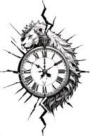 broken clock surrounding a half lion half Spartan tattoo design idea