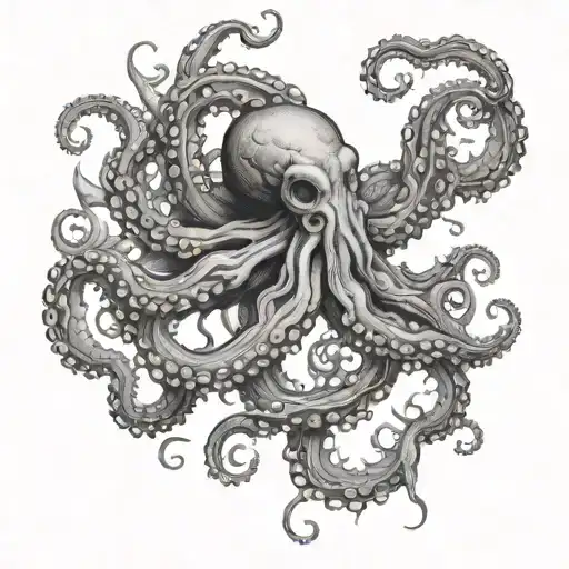 A detailed octopus tattoo with gun motifs incorporated into its tentacles, set against a nature-inspired backdrop tattoo design idea