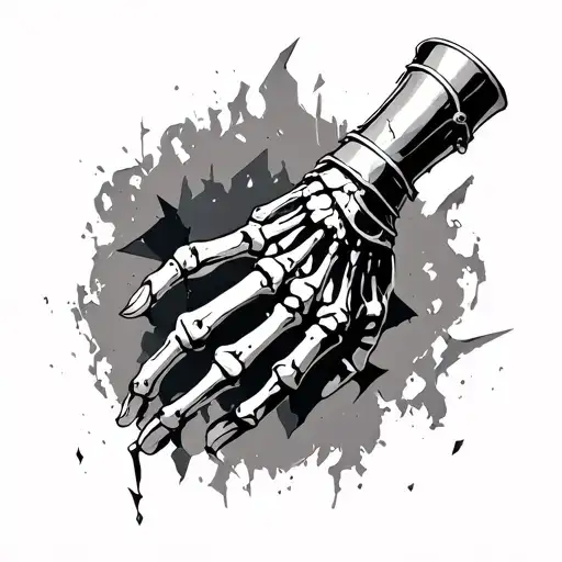 Armor gauntlet shattered worn by skeleton hand tattoo design idea