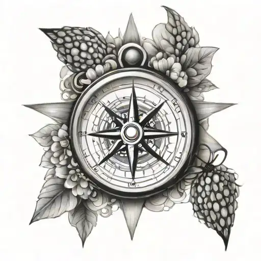 compass surrounded by honey comb tattoo design idea