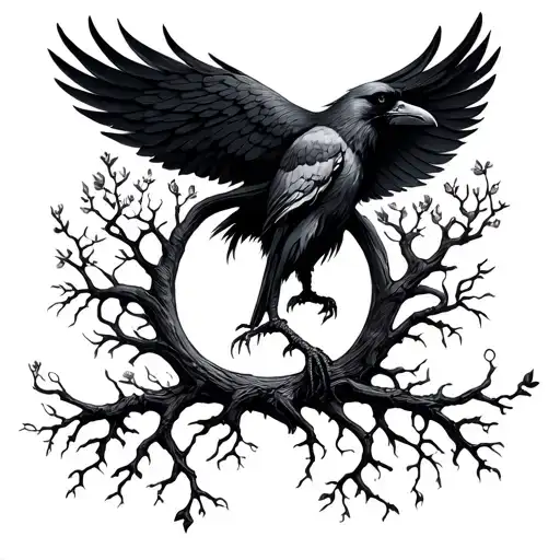  tree of life, raven, Freya goddess tattoo design idea