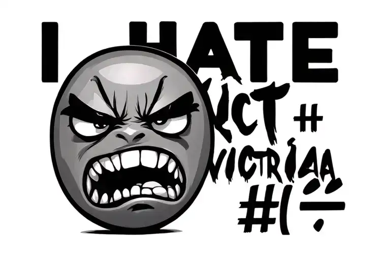 "I HATE VICTORIA 🤬" angry emoji tattoo design idea