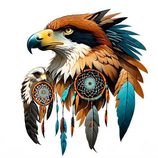 cancer survivor native american themes wolf eagle dreamcatcher tattoo design idea