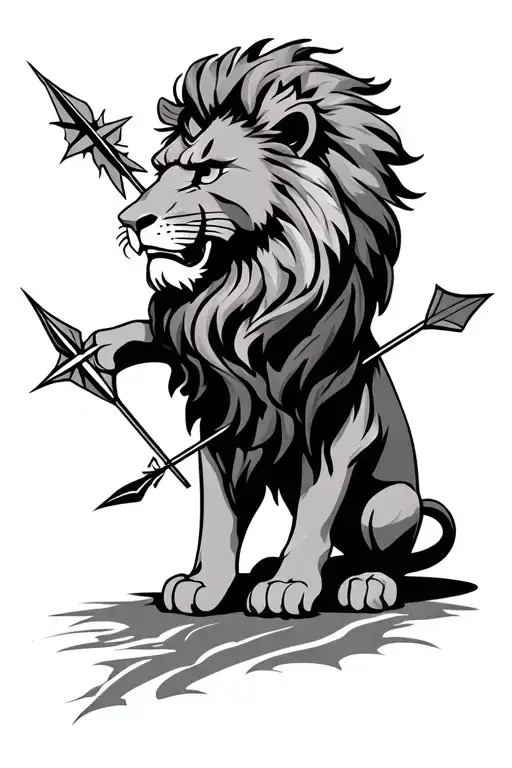 Lion with an arrow and compass design tattoo design idea