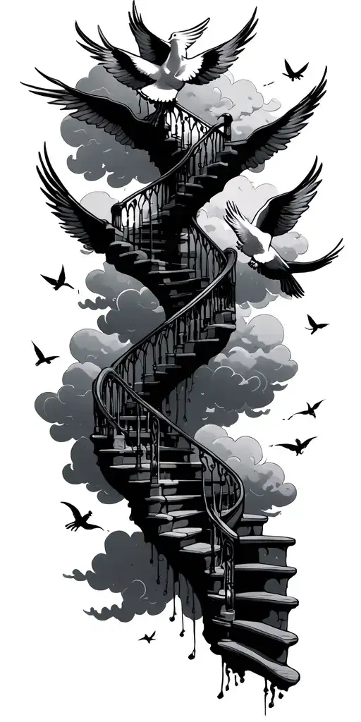 heaven staircase with clouds doves  tattoo design idea